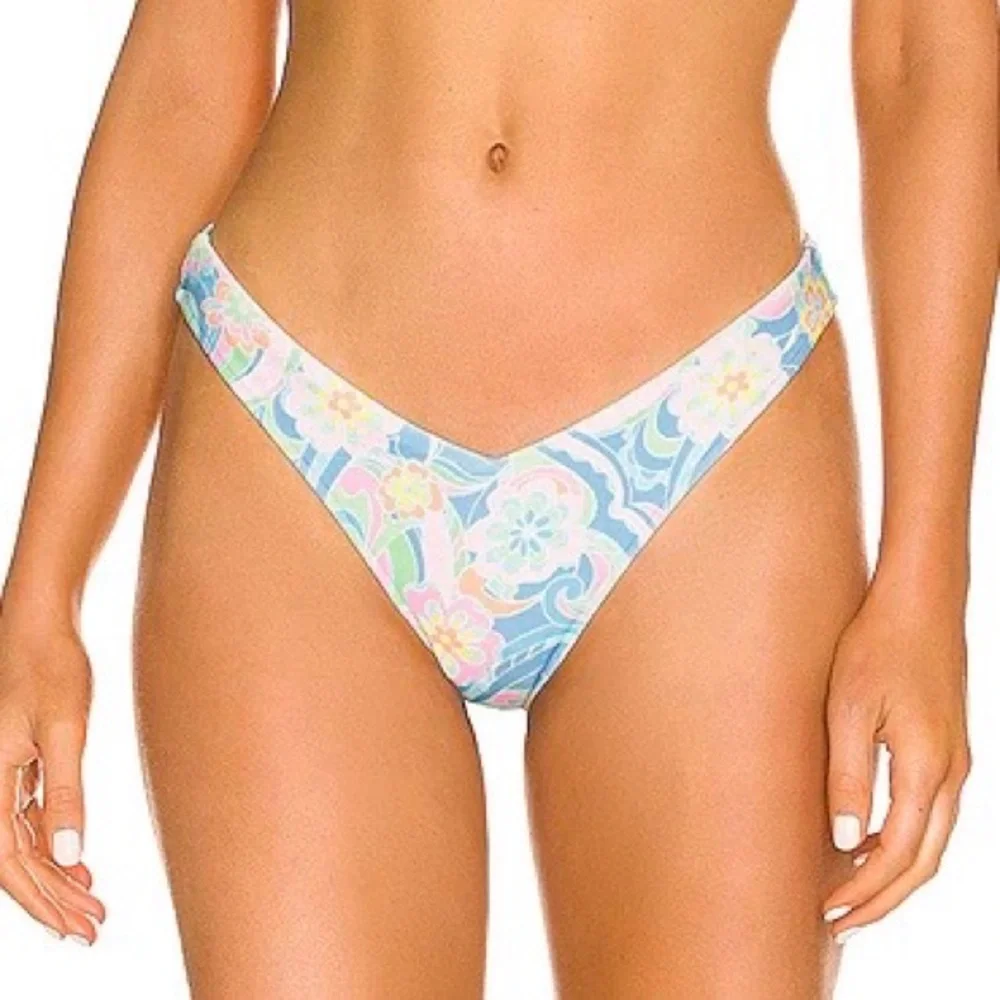 NWT Frankies Bikinis Enzo Sunshower Retro Floral V Silhouette Cheeky Bottoms